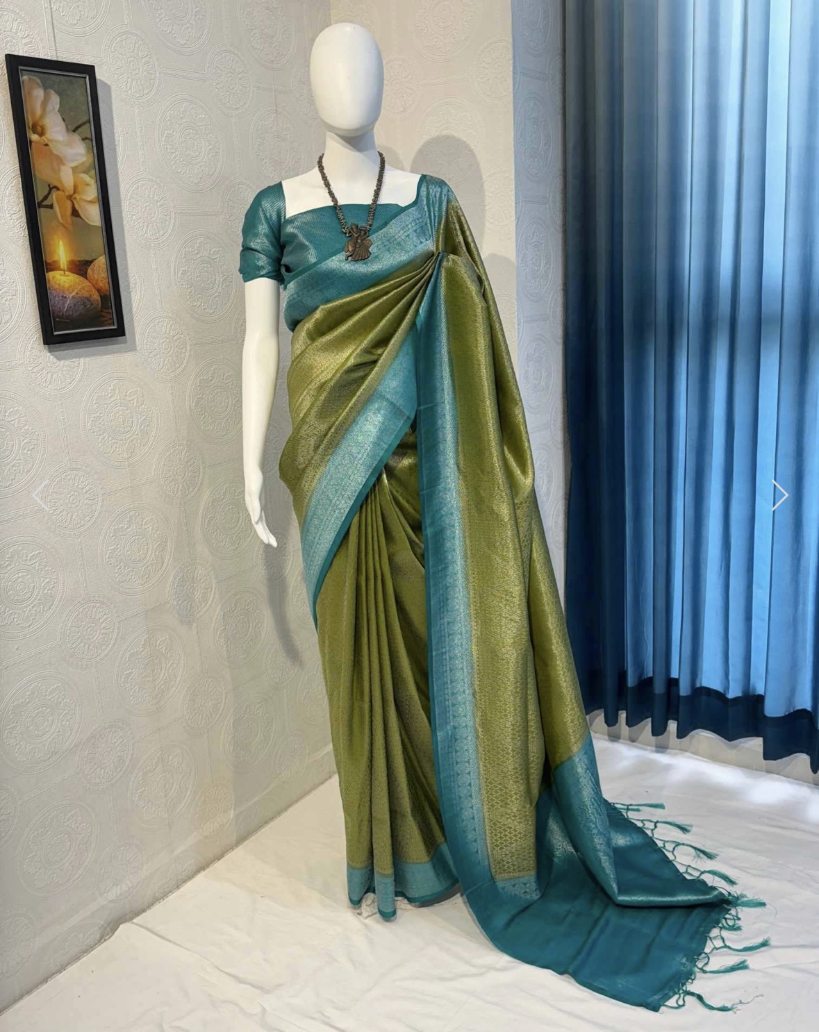 Collection name - Kriti Khaki Parrot green with sky blue border - Image 2
