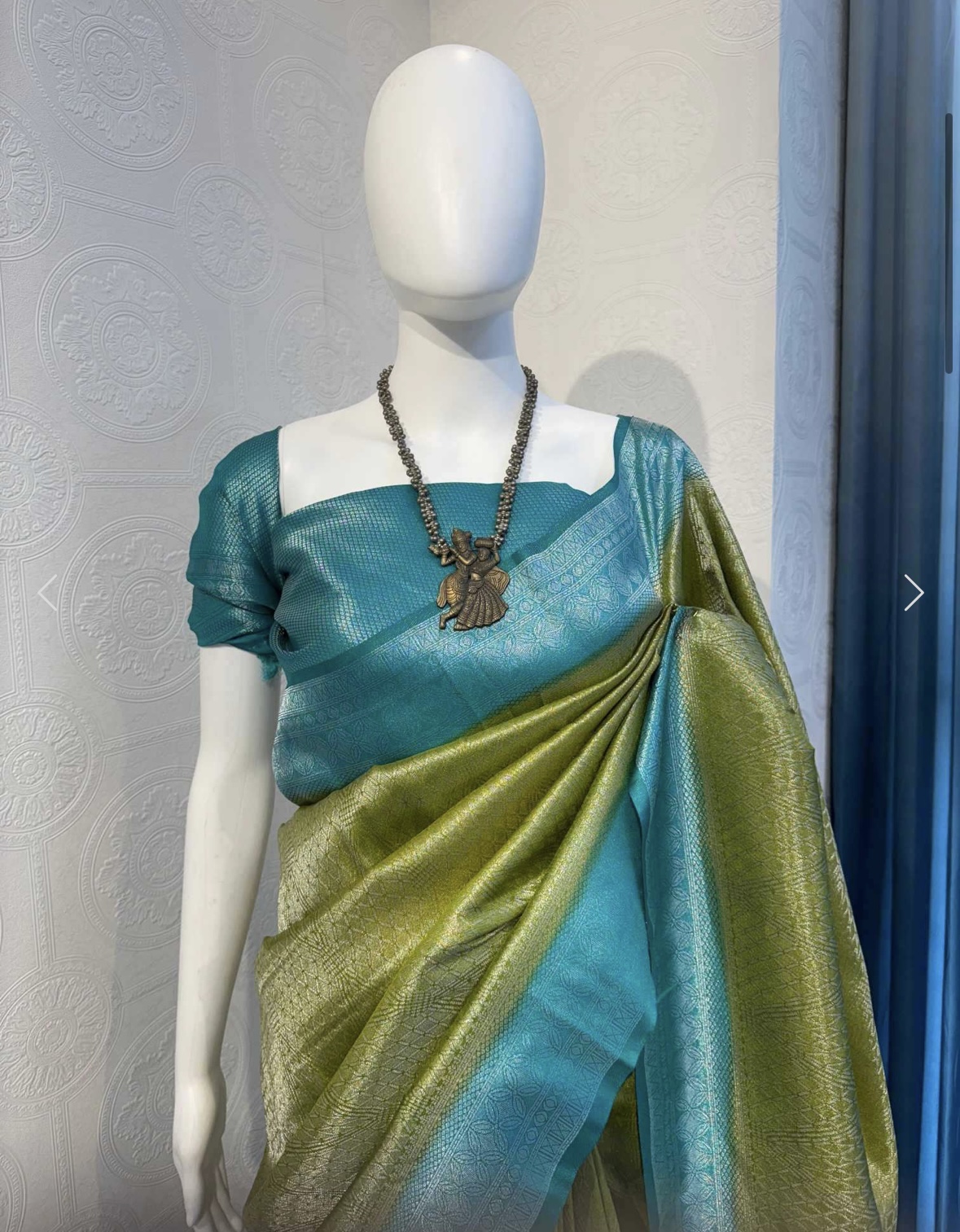 Collection name - Kriti Khaki Parrot green with sky blue border